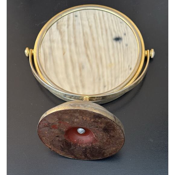 Antique Brass Barber Mirror Swivel Tabletop 6” Vintage Patina